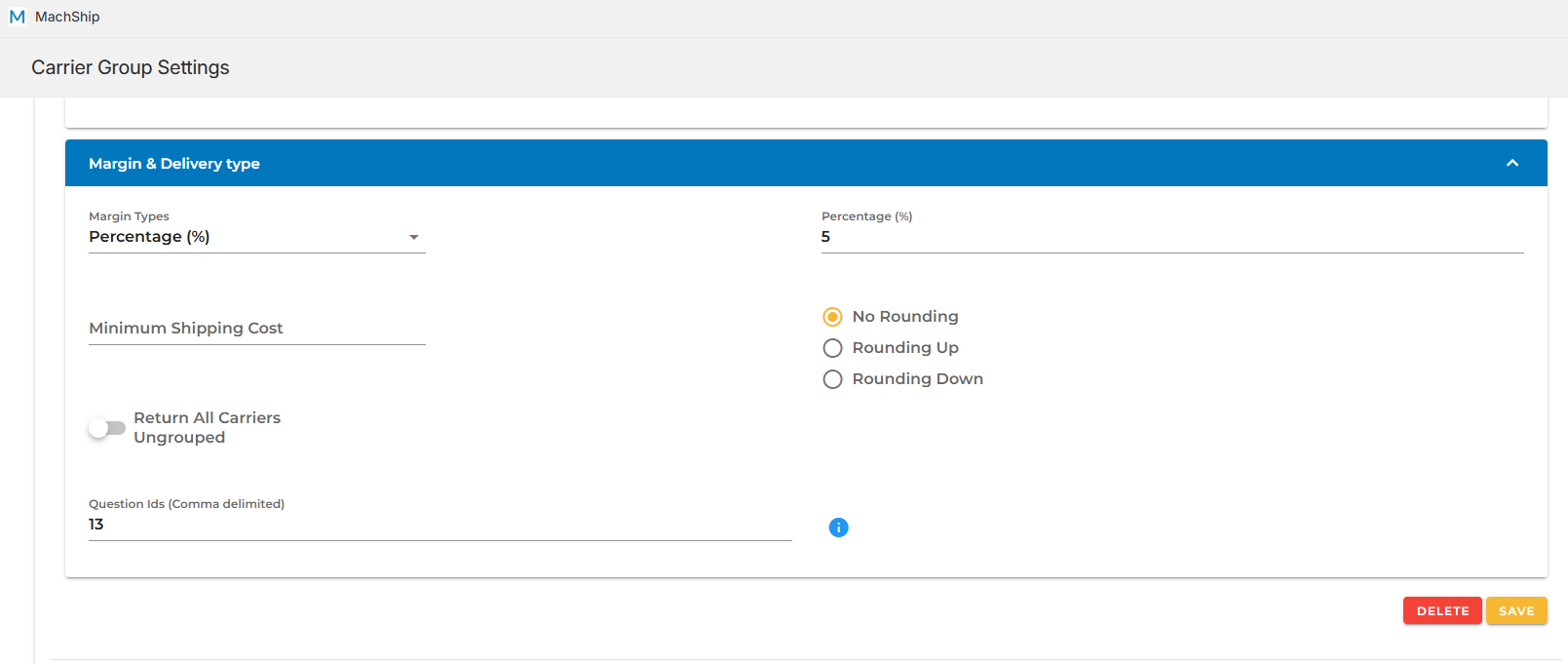 Shipping Option Margin Settings